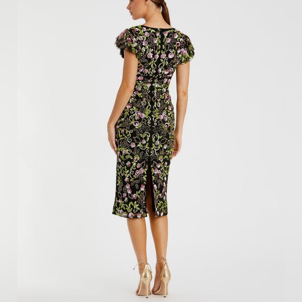 Mac Duggal Black Floral Embellished Flutter Cap Sleeve Dress Size 2 - Picture 12 of 12